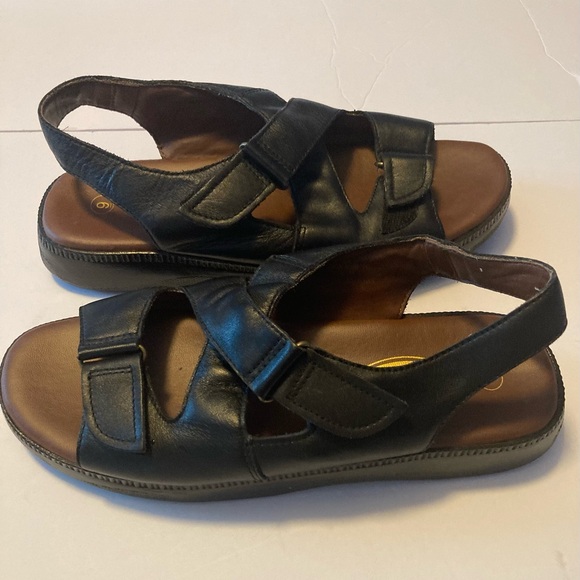 Dr. Scholl's Shoes - Dr. Scholl's Black Leather Adjustable Slingback Sandals